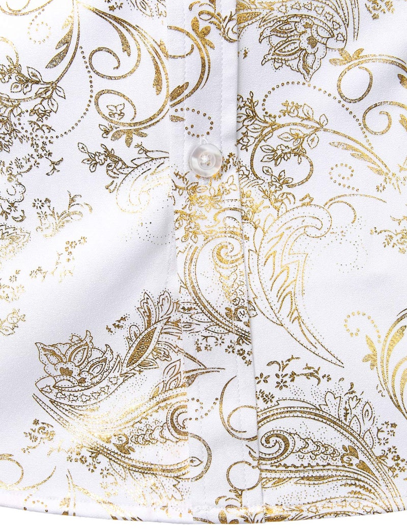 ZEROYAA Men's Luxury Paisley Shiny Stylish Slim Fit Short Sleeve Button Up Dress Shirt ZLCL23 White Gold Medium - Image 4